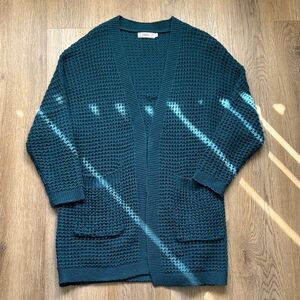 Elegant Teal Knit Open Cardigan